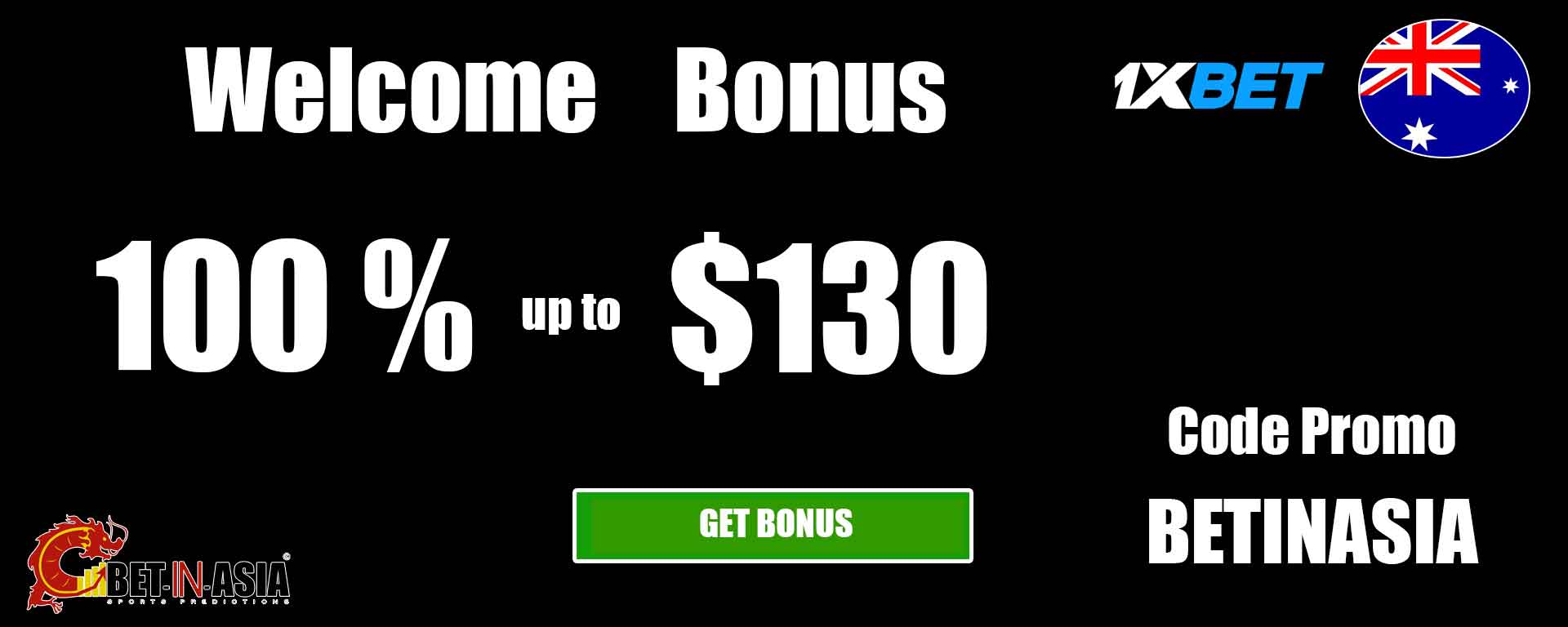 1xbet Australia welcome bonus 100 % on first deposit