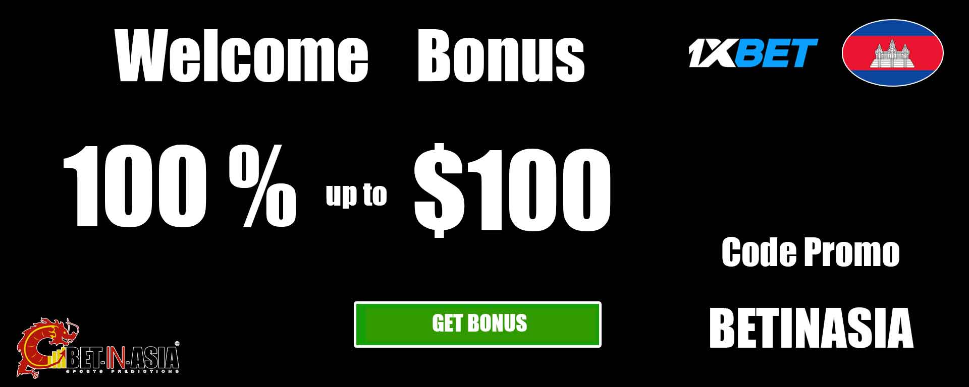 1xbet Asia welcome bonus 100 % on first deposit