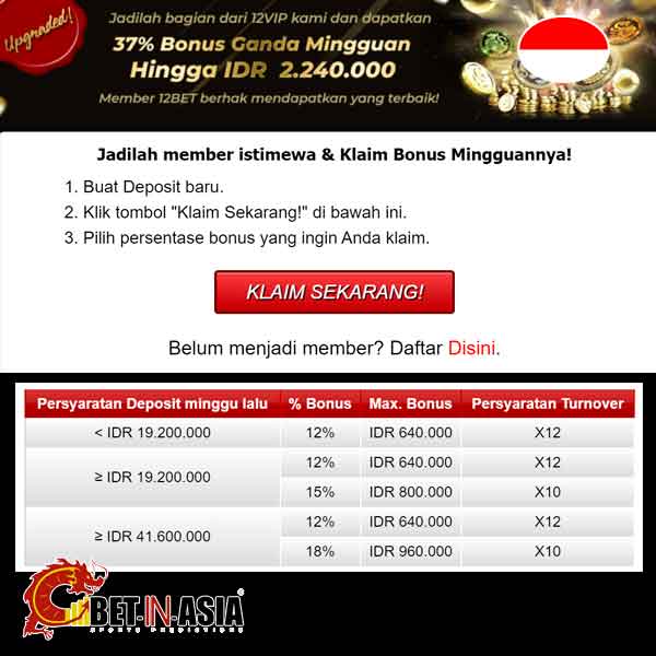 Situs taruhan 12bet indonesia menawarkan bonus lebih besar hari ini