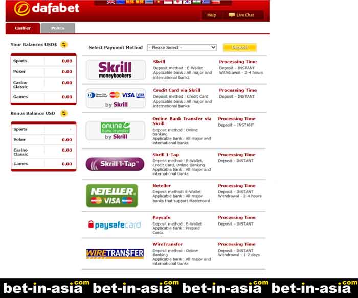 deposit method dafabet asia