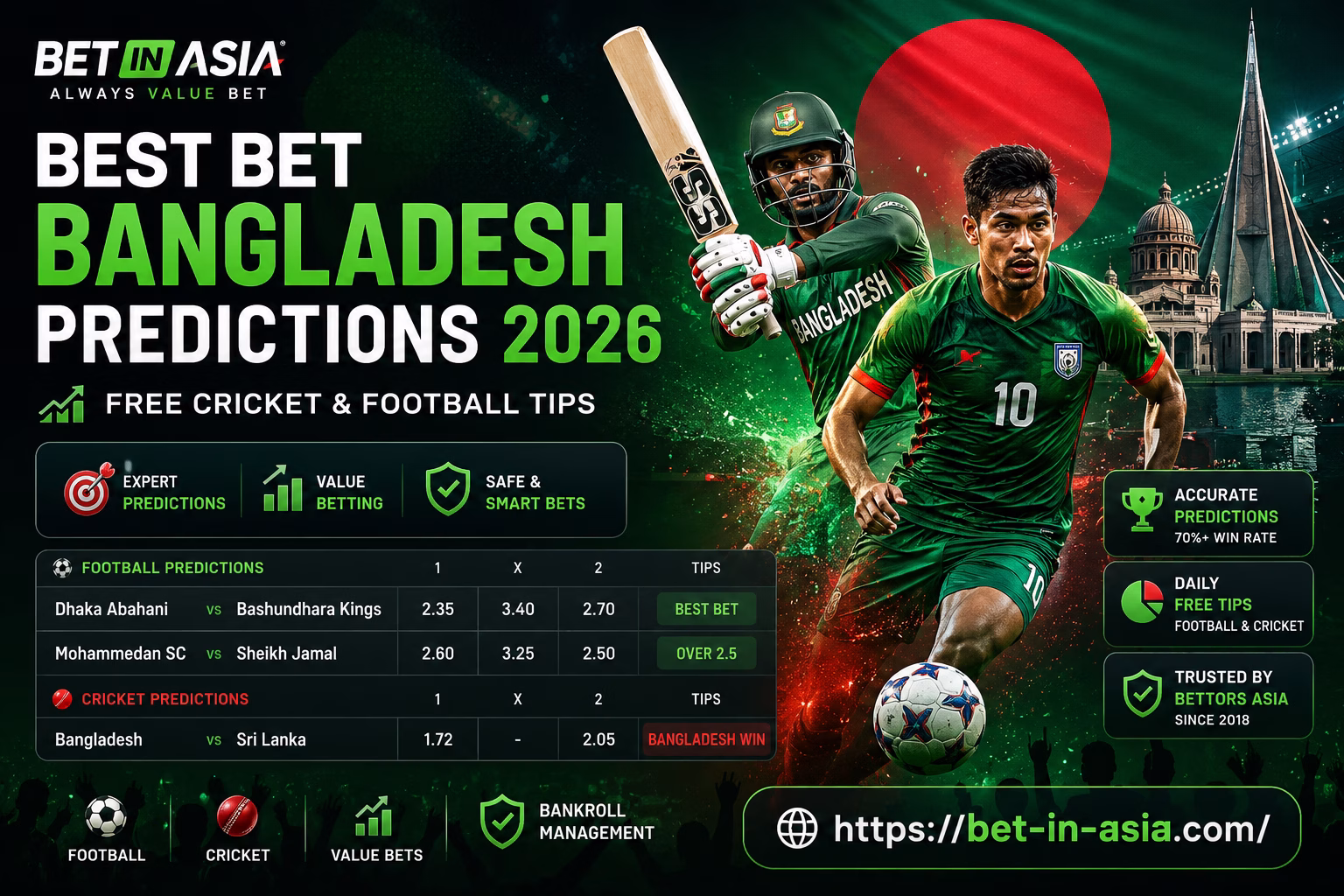 Best Bet Bangladesh Predictions 2026 Free Cricket & Football Tips, Asian Odds