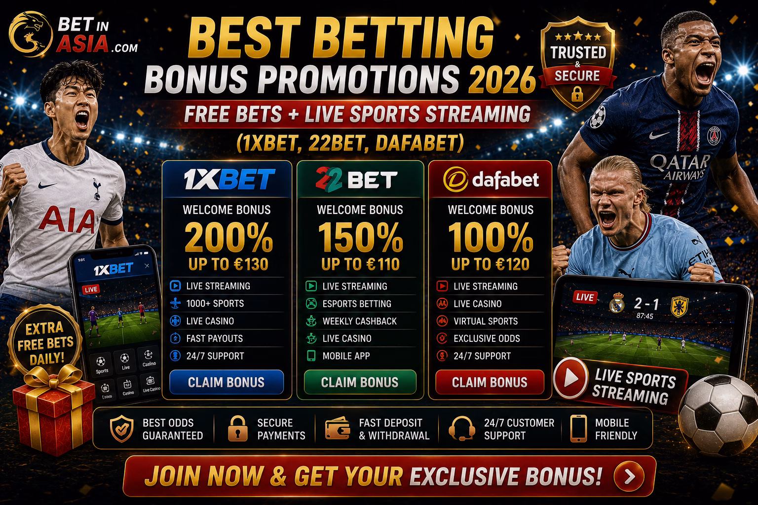 Best Betting Bonus Promotions 2026 Free Bets + Live Sports Streaming (Asia)