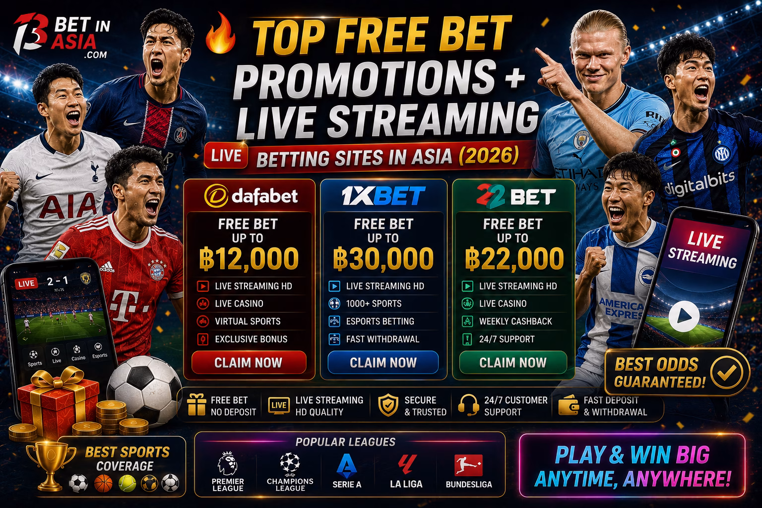 Top Free Bet Promotions + Live Streaming Betting Sites in Asia (2026 Guide)