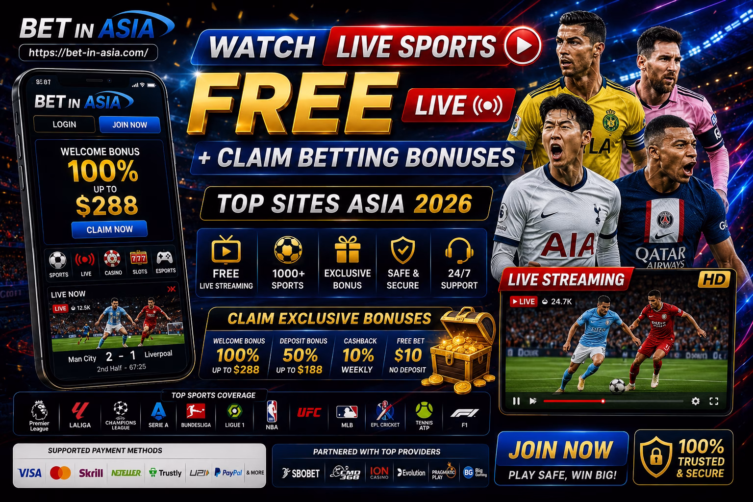 Watch Live Sports FREE + Claim Betting Bonuses (Top Sites Asia 2026)